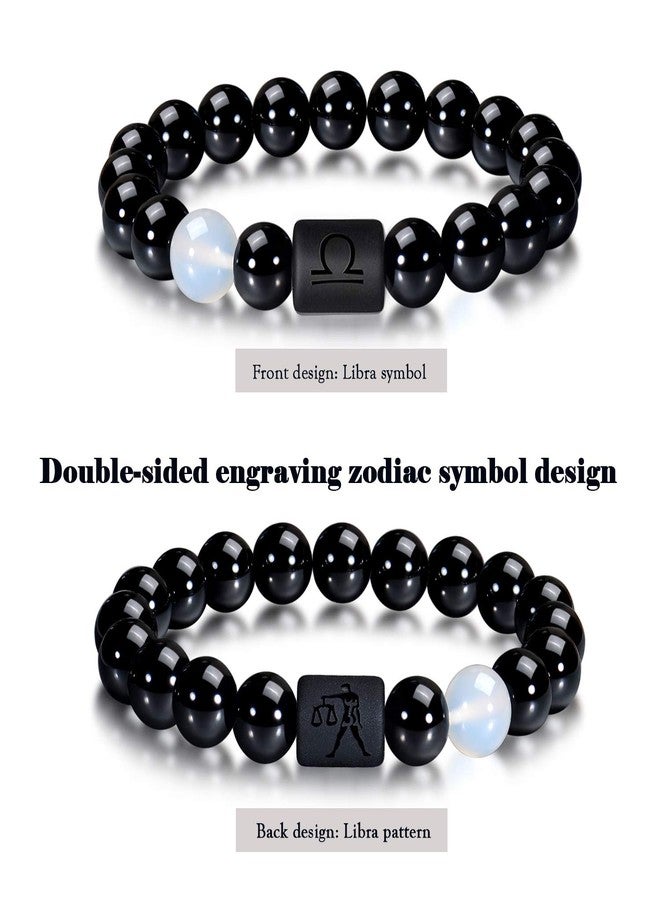VLINRAS Zodiac Libra Bracelet for Men Women Libra Gifts Natural Black Onyx Stone Zodiac Charm Bracelet Constellation Horoscope Jewelry - Image 2